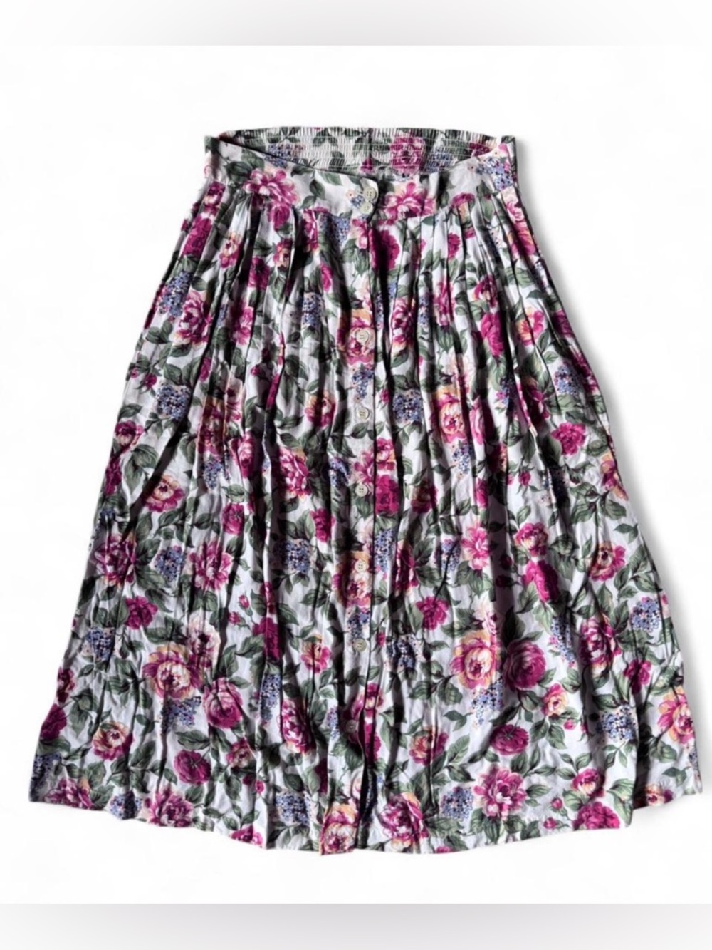 Grandmacore Floral Pleated Midi Skirt